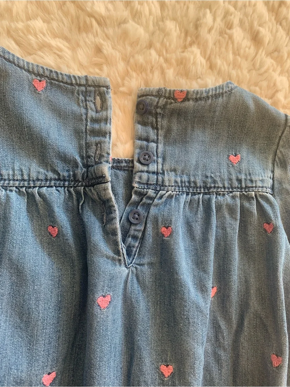 GAP Light Blue Denim Dress with Pink Heart Embroidery